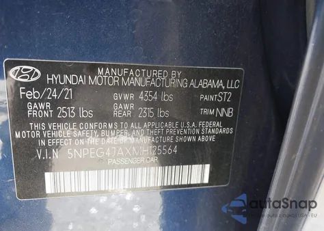 2021 Hyundai Sonata Se from USA, damaged, VIN 5NPEG4JAXMH125564